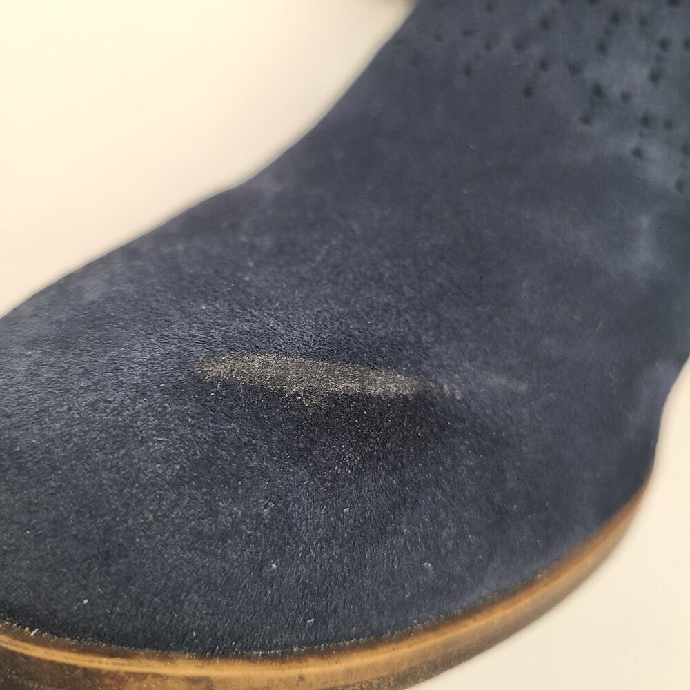 Toms Boots Womens 10 Deia Ankle Booties Blue Suede Side Zip Block Heels 10010981 - Picture 9 of 9